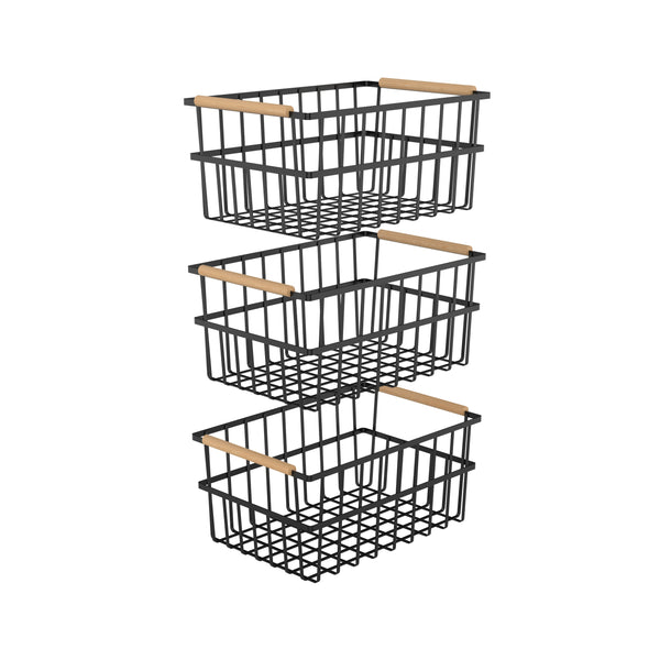 Oceanstar Oceanstar Metal Wire Organizer Bin Basket With Handles Set Of 3 Black - WBHB1910