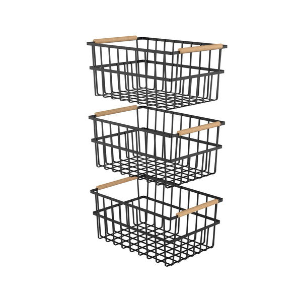 oceanstar Oceanstar Metal Wire Organizer Bin Basket with Handles Set of 3 Black - WBHB1910
