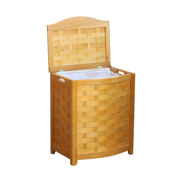 Oceanstar Oceanstar Natural Finished Bowed Front Veneer Laundry Wood Hamper With Interior Bag BHV0100N