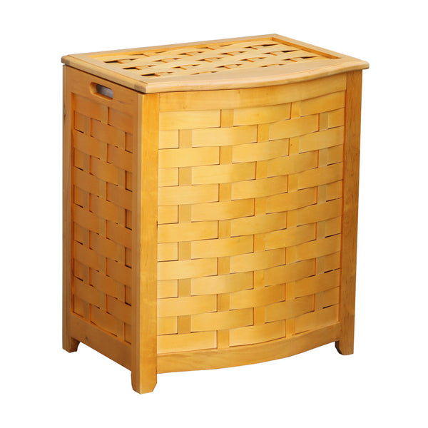 oceanstar Oceanstar Natural Finished Bowed Front Veneer Laundry Wood Hamper with Interior Bag BHV0100N