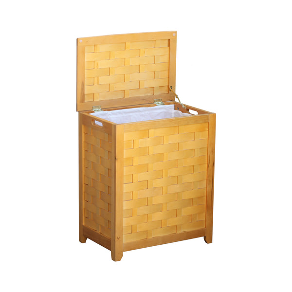 Oceanstar Oceanstar Natural Finished Rectangular Veneer Laundry Wood Hamper With Interior Bag RHV0103N