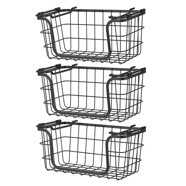 oceanstar Oceanstar Stackable Metal Wire Storage Basket Set for Pantry Countertop Kitchen or Bathroom – Black Set of 3