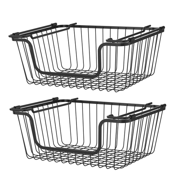 oceanstar Oceanstar Stackable Metal Wire Storage Basket Set for Pantry Countertop Kitchen or Bathroom – Black Set of 2