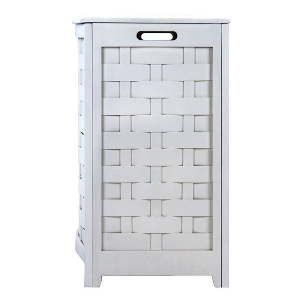 Oceanstar Oceanstar White Finished Bowed Front Veneer Laundry Wood Hamper With Interior Bag BHV0100W
