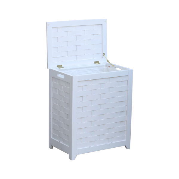 Oceanstar Oceanstar White Finished Rectangular Veneer Laundry Wood Hamper With Interior Bag RHV0103W