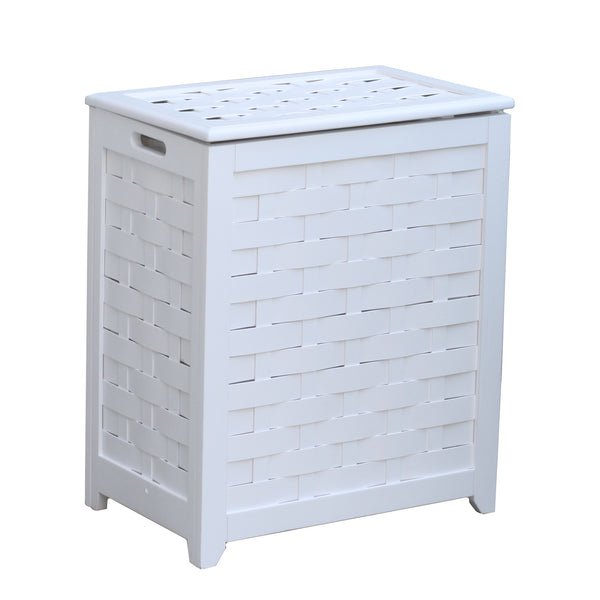 oceanstar Oceanstar White Finished Rectangular Veneer Laundry Wood Hamper with Interior Bag RHV0103W