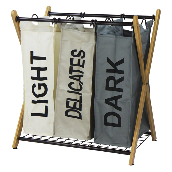 oceanstar Oceanstar X-Frame Bamboo 3-Bag Laundry Sorter XBS1484-HG-COLOR