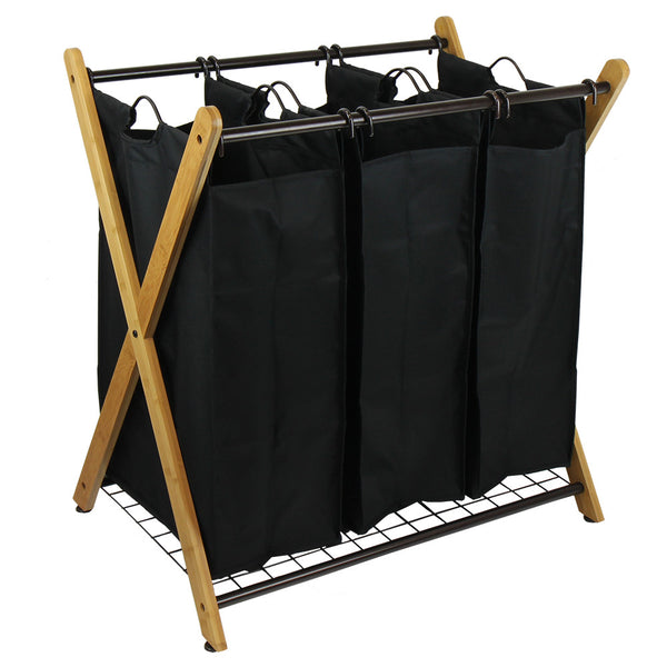 oceanstar Oceanstar X-Frame Bamboo 3-Bag Laundry Sorter XBS1484