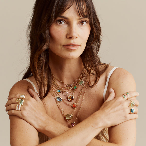 Octavia Elizabeth Bermuda Grass Necklace - Diamond & Green Beryl