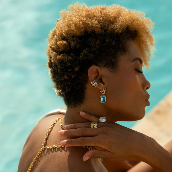 Octavia Elizabeth Charmed Pavé Micro Yana Hoop With Blue Topaz