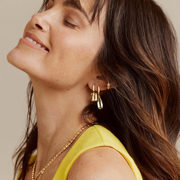 Octavia Elizabeth Charmed Pavé Micro Yana Hoop With Yellow Beryl