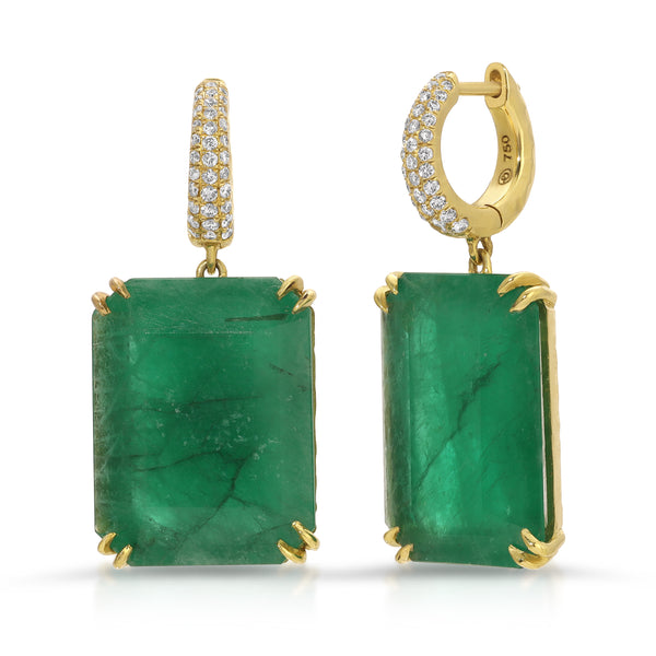octavia elizabeth Charmed Pavé Yana Hoops with Emerald Cut Emeralds