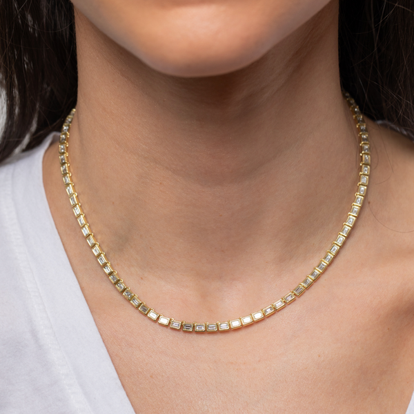 Octavia Elizabeth Diamond Nesting Gem Tennis Necklace - Baguette