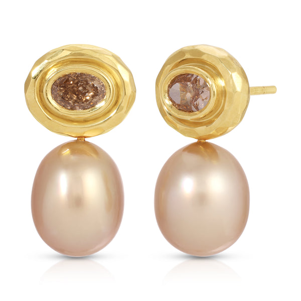 octavia elizabeth Double Orbit Golden Pearl & Diamond Earring