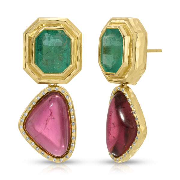 octavia elizabeth Double Orbit Kite Emerald & Rubellite Earring