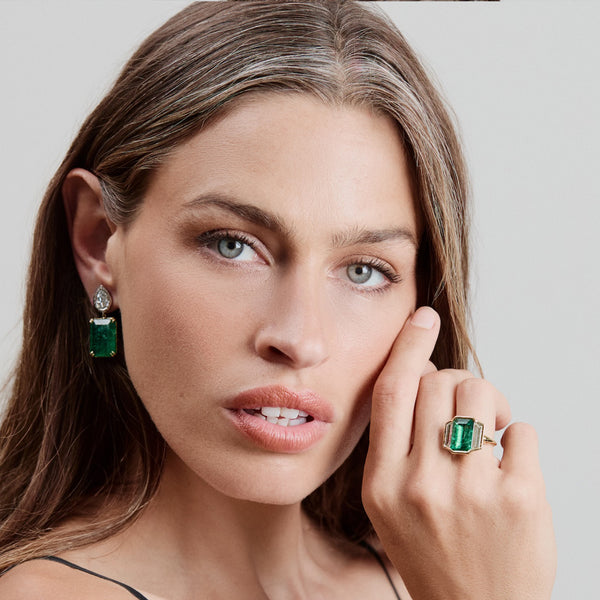 Octavia Elizabeth Emerald And Diamond Tribute Earrings