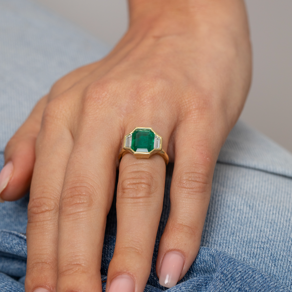Octavia Elizabeth Emerald And Diamond Trio Ring - 4.28 Carats