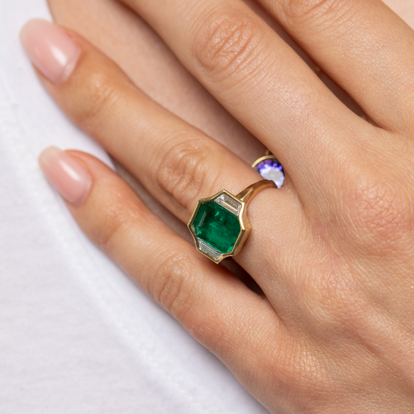 Octavia Elizabeth Emerald And Diamond Trio Ring - 4.28 Carats