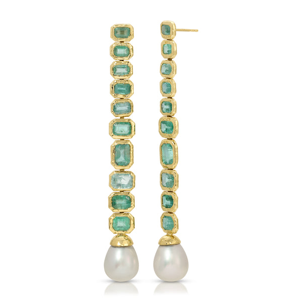 octavia elizabeth King Palm Emerald and Pearl Earrings