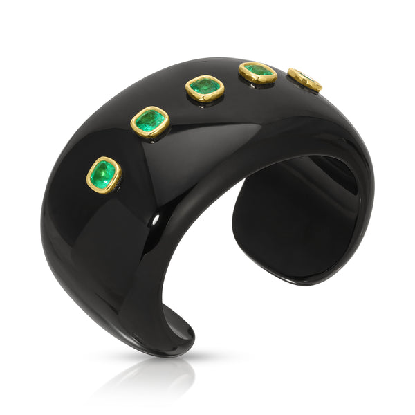 Octavia Elizabeth Black Jade Cushion Emerald Cuff