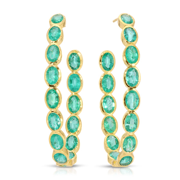 Octavia Elizabeth Emerald Oval Eternity Hoops