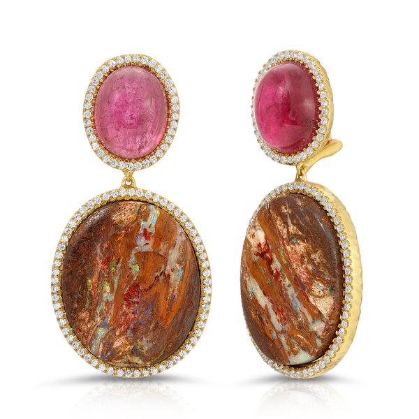 octavia elizabeth Opal Rubellite & Diamond Earrings