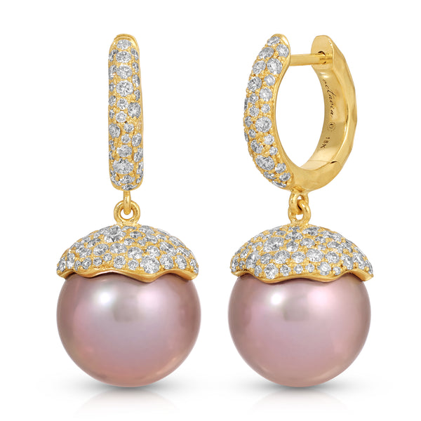 octavia elizabeth Pink Pearl & Diamond Orb Earrings