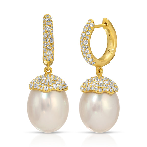 octavia elizabeth White Pearl & Diamond Orb Earrings