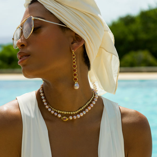 Octavia Elizabeth Pink Spinel & Pink Pearl Drop Earrings