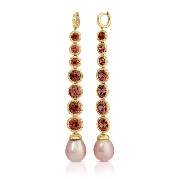 octavia elizabeth Pink Spinel & Pink Pearl Drop Earrings