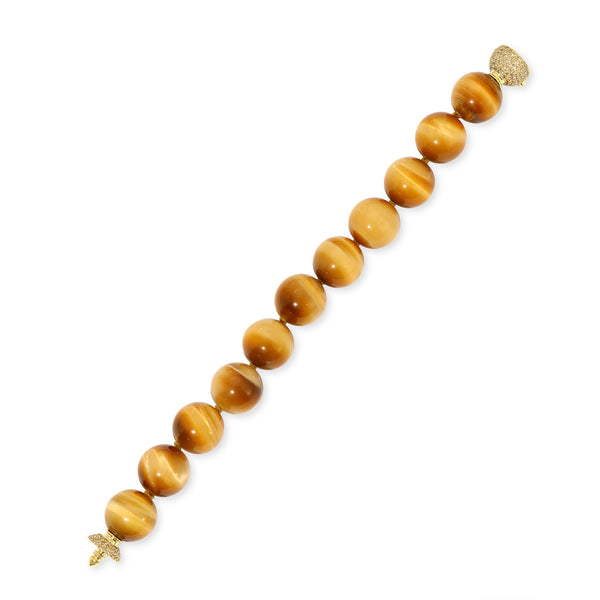 Octavia Elizabeth Tiger's Eye & Champagne Diamond Orb Bracelet
