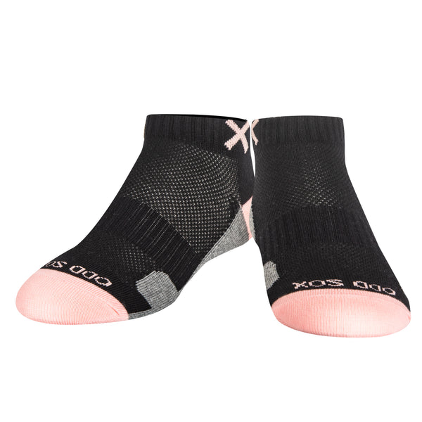 Odd Sox Basix Women Ankle 3 Block Pastel Black Pink Heather