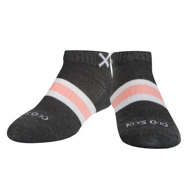 Odd Sox Basix Women Ankle 3 Stripe Pastel Gray Pink White