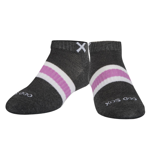 Odd Sox Basix Women Ankle 3 Stripe Pastel Gray Purple White