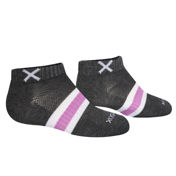 Odd Sox Basix Women Ankle 3 Stripe Pastel Gray Purple White