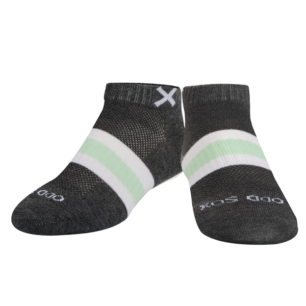 Odd Sox Basix Women Ankle 3 Stripe Pastel Gray Turquoise White