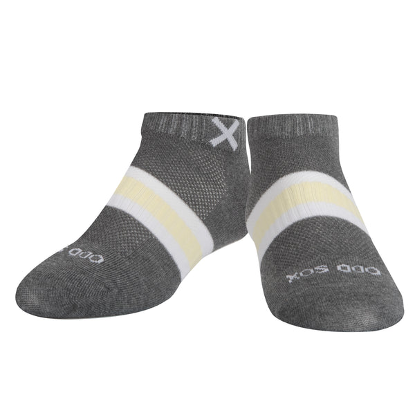 Odd Sox Basix Women Ankle 3 Stripe Pastel Gray Yellow White