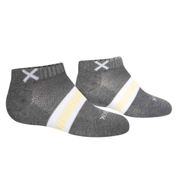 Odd Sox Basix Women Ankle 3 Stripe Pastel Gray Yellow White