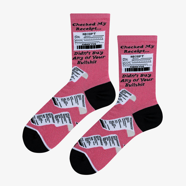 Odd Sox Checked My Receipt Pink Women's Crew Socks