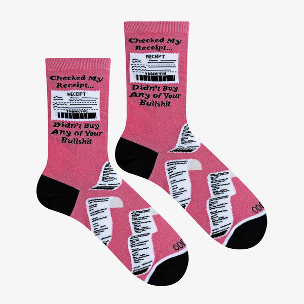 Odd Sox Checked My Receipt Pink Women's Crew Socks
