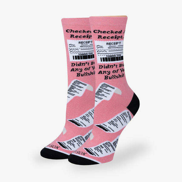 odd sox Checked My Receipt Pink Women's Crew Socks