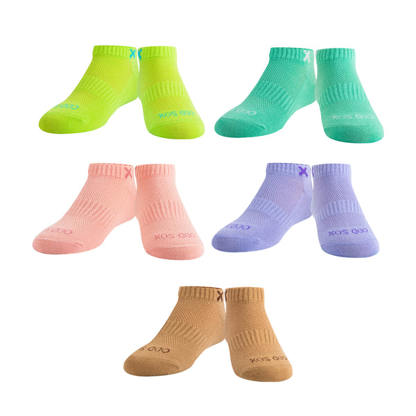 Odd Sox Solid Pastel Colors Big Kids Ankle Socks (5 Pack)