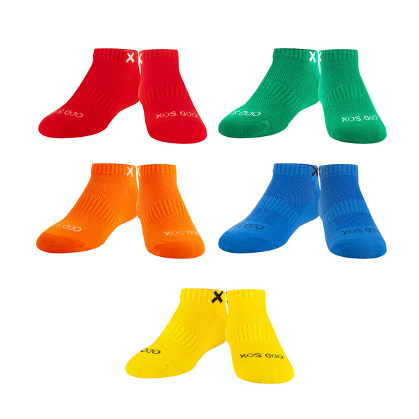 Odd Sox Solid Primary Colors Big Kids Ankle Socks (5 Pack)