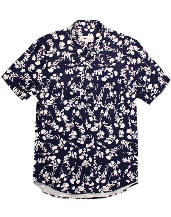 odin new york Navy Floral Short Sleeve Shirt