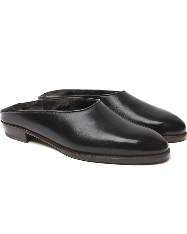 Officina Del Poggio Enzo Bonafe For ODP Classic Sabot - Black Leather With Shearling