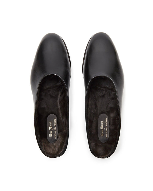 Officina Del Poggio Enzo Bonafe For ODP Classic Sabot - Black Leather With Shearling