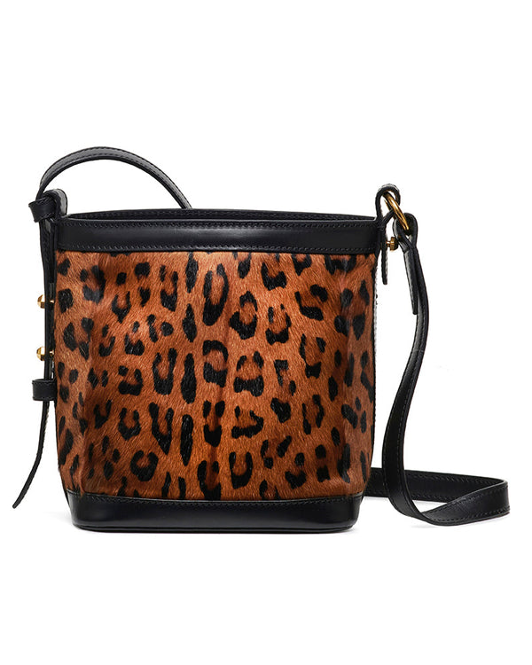 officina del poggio ODP Mini Bucket Bag - Leopard-print hair and Leather