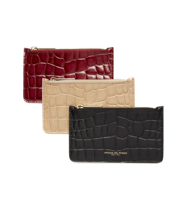 officina del poggio Small Zip Pouch - Embossed Croc