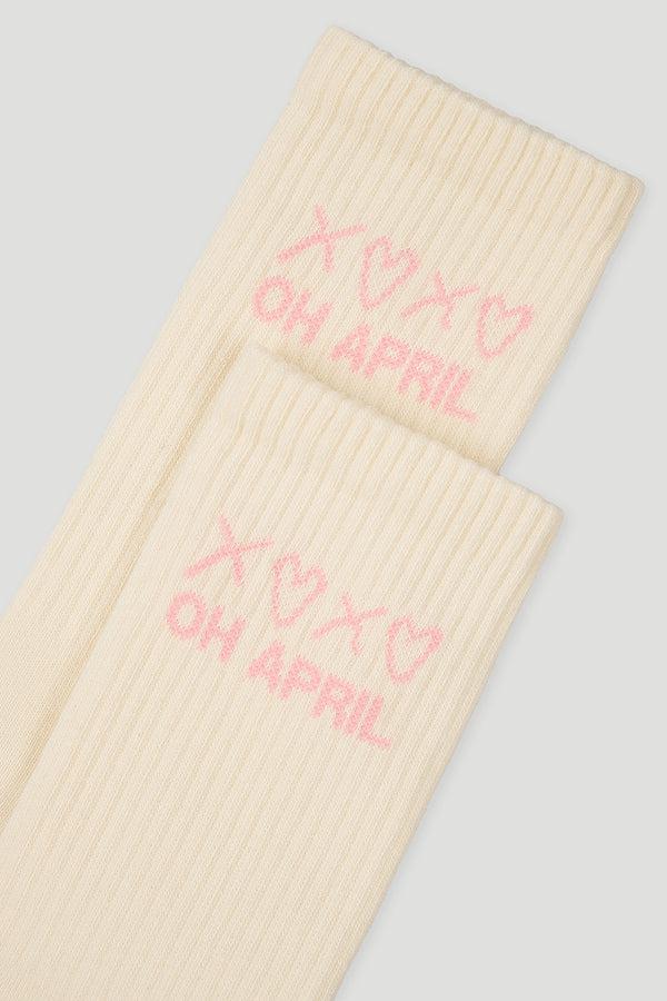 Oh April Arden Long Ripped Socks Ivory