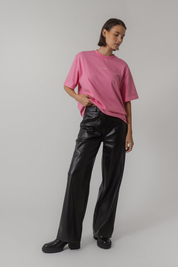 oh april Aura Wide Vegan Leather Pants Black